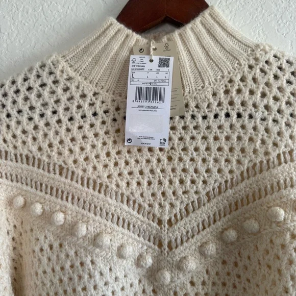 NWT Mango Openwork knit sweater, women’s Size L - Picture 8 of 13